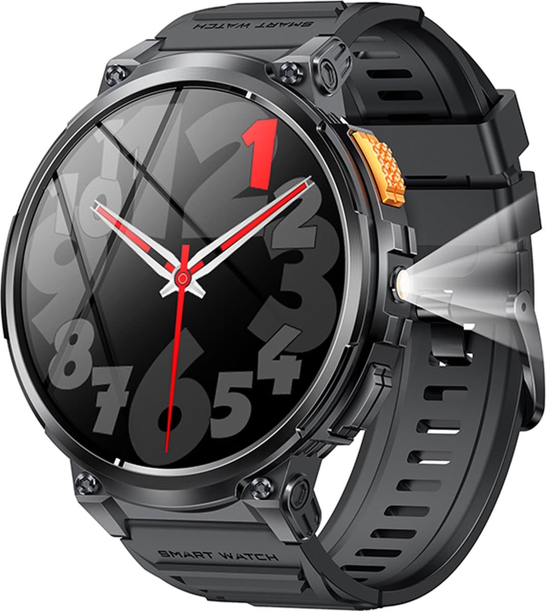 WizBay Premium Select® 1.83inch HD TFT - Bellen AI Voice - Message - Hartslag & Slaap Monitor - Bloeddruk & O2 - 100+ Sport Modi - LED Zaklamp - 730mAh - Magnetic Laden - Zinc Alloy Zwarte Case - Zwarte TPU Band — afbeelding 1