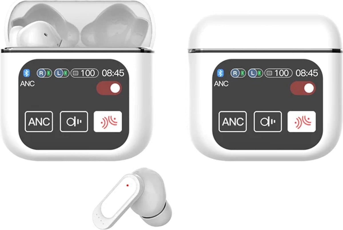 Otiume Draadloze Oordopjes - LCD Scherm Bluetooth Oortjes Wireless Earbuds Touchscreen Earphones - Wit — afbeelding 1