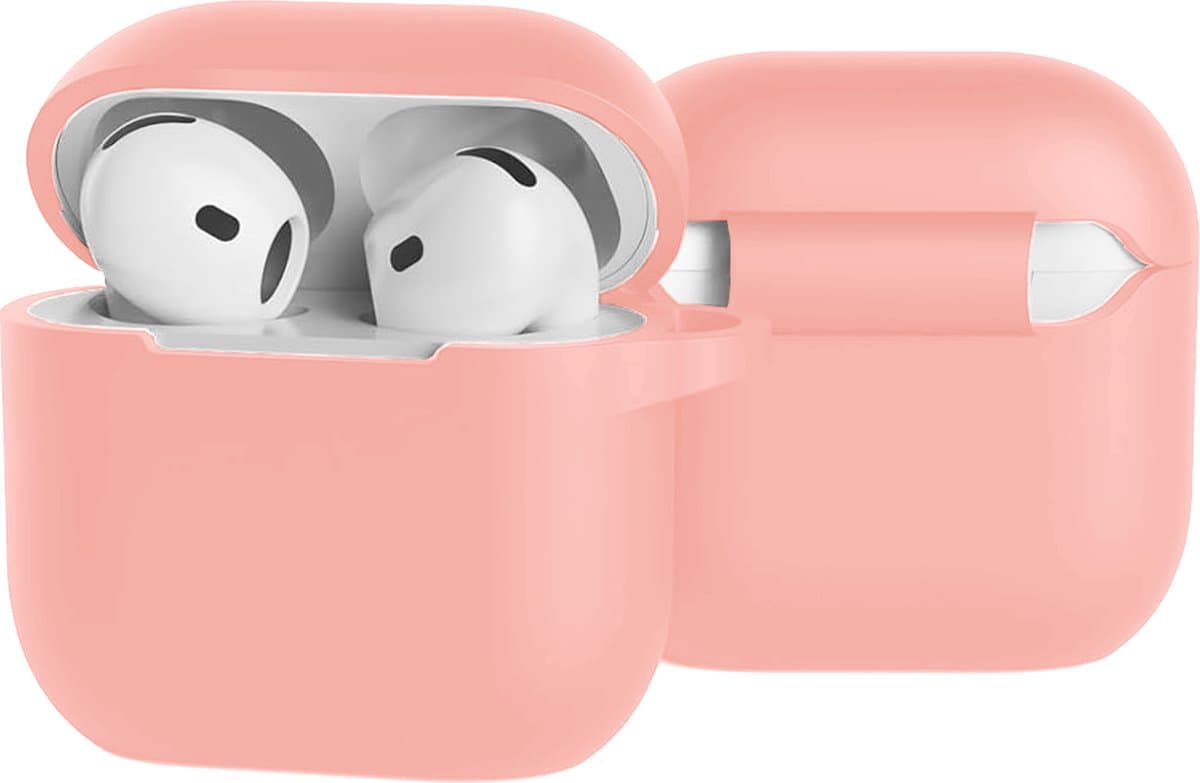 Case - Geschikt voor Apple AirPods 4 - Siliconen Hoes met Clip - Silicone Hoesje Cover - Lichtroze — afbeelding 1