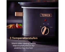 Infinity Slowcooker - 6.5L - 270W - 3 Kookstanden - Warmhoudfunctie - Zwart En Roségoud - Huishoudelijke Apparaten