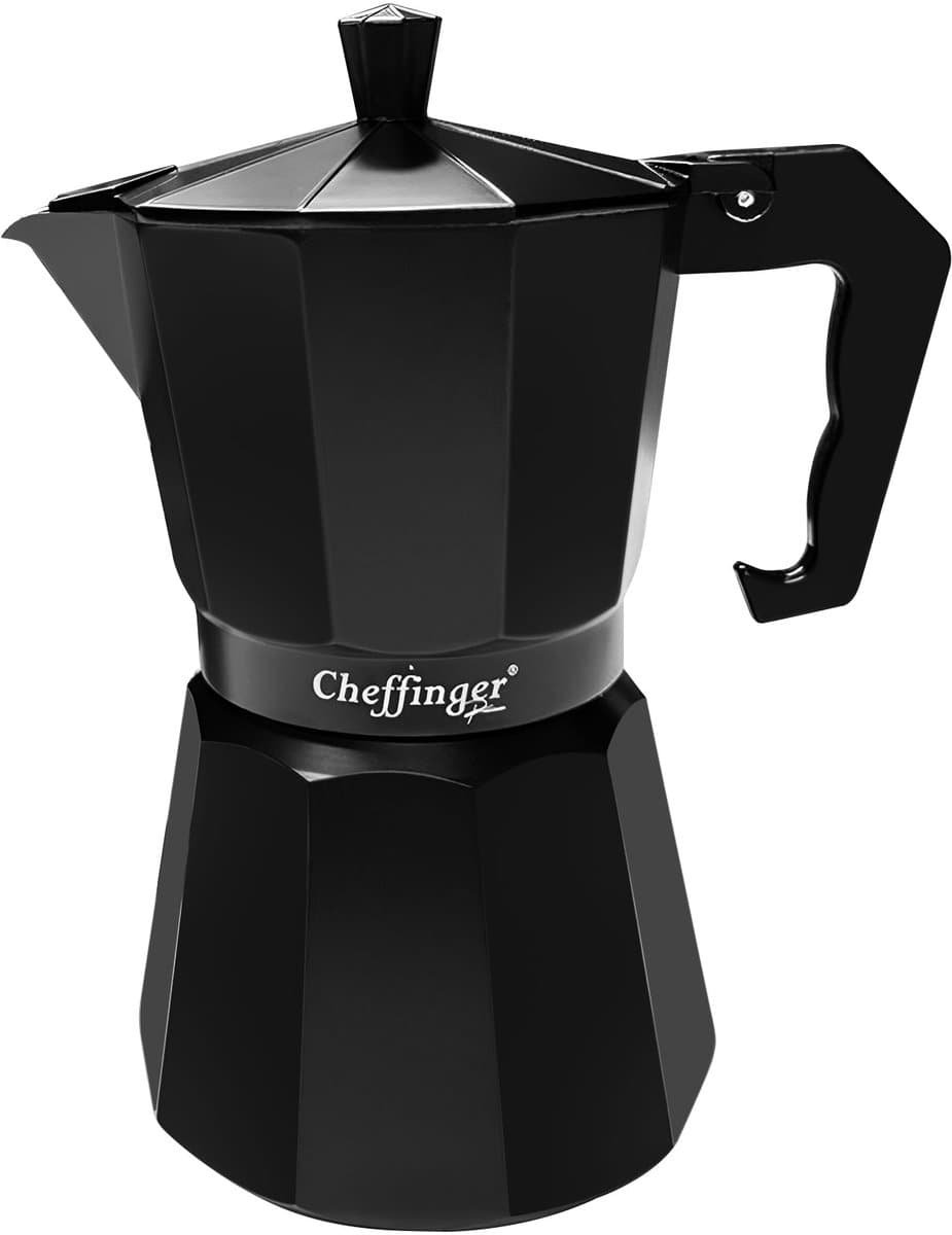 Cheffinger, Italiaanse Koffiezetapparaat 320ml 6 Kopjes van Aluminium met Ergonomisch Handvat, Zwart — afbeelding 1