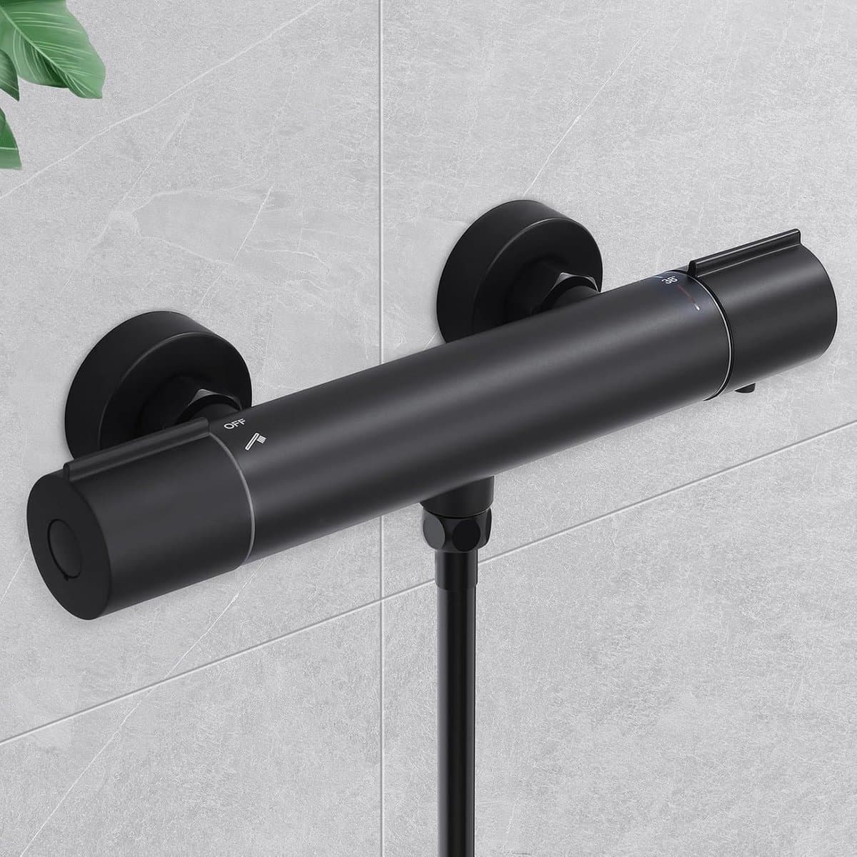 Thermostaat Douchekraan Zwart - Oppervlaktemontage Mixer met 38°C Veiligheidsknop - Roestvrij Staal — afbeelding 1