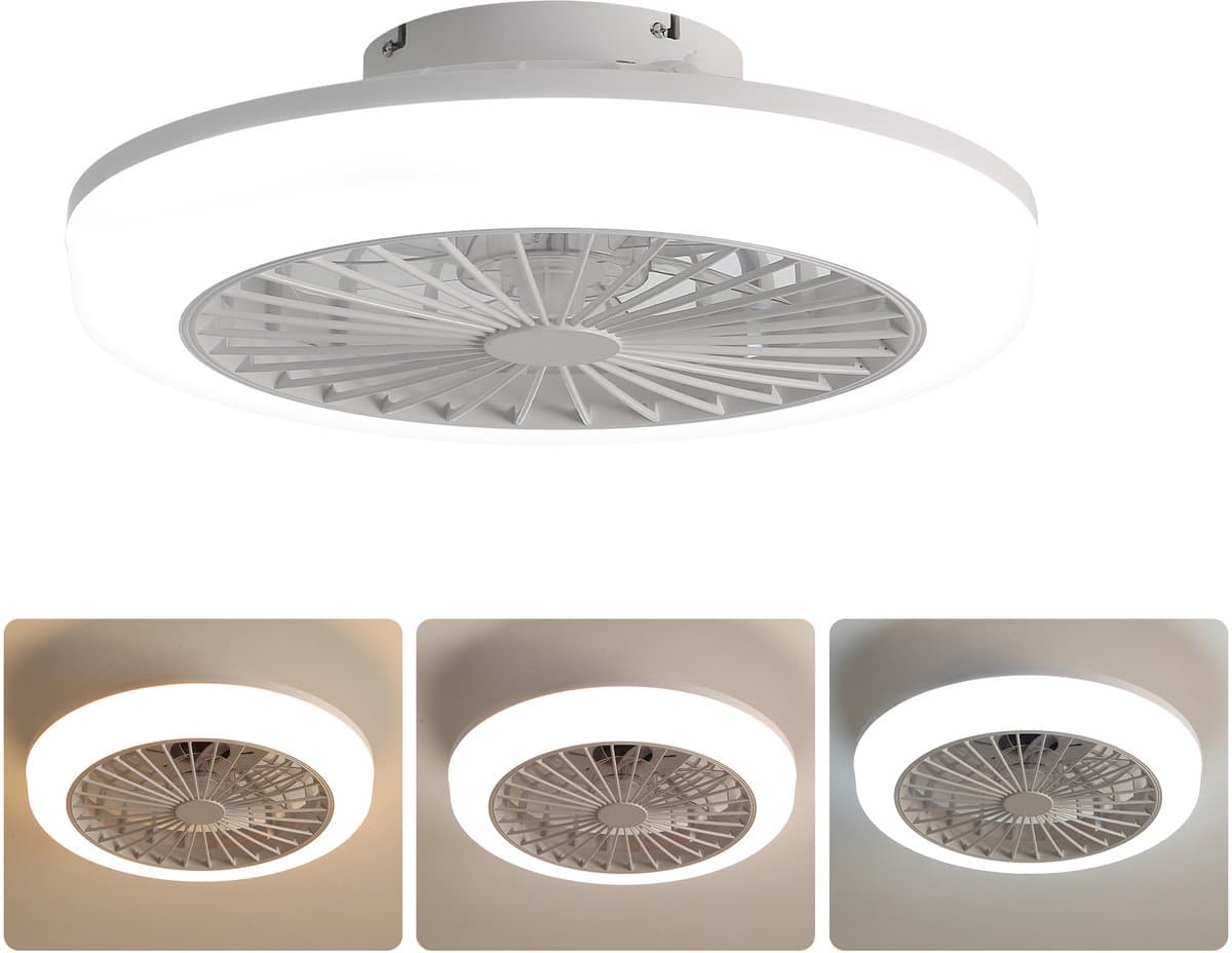 plafondventilatormetverlichting-Bladloze LED Plafondlamp 46cm Wit Met Afstandsbediening — afbeelding 1