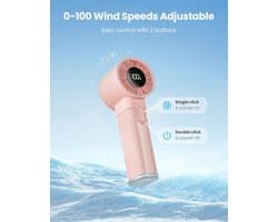 Gaiatop Draagbare handheld turbo-ventilator, 1-100 instelbare hoge snelheden, 3-20 uur koeltijden, 4800 mAh USB oplaadbare draagbare kleine handventilatoren met sleutelkoord voor buiten, reizen, thuis