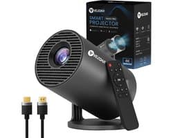 Vendar® YA350 Pro Mini Beamer 2025 – 350 ANSI Lumen – Inclusief HDMI Kabel - Smart Projector met 4K-ondersteuning – Geïntegreerd Android 14 – WiFi 6 & Bluetooth 5.4 – Voor iOS & Android – Thuisbioscoop – Zwart