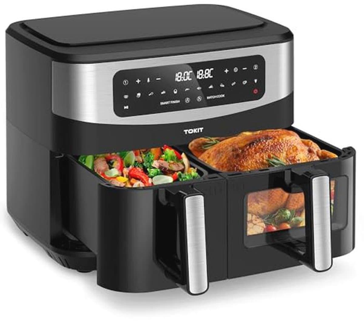 Dual Zone Heteluchtfriteuse 2800W met Kijkvenster en 12-in-1 Kookprogramma's — afbeelding 1