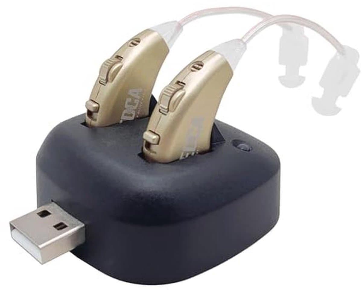 Oplaadbare Achter-het-Oor Versterker met USB-Dock - Premium Goud — afbeelding 1