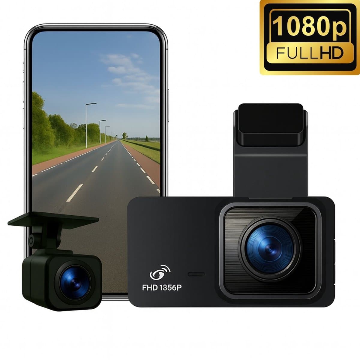 Lefairy dashcam voor auto en achteruitrijcamera- WiFi app - 3 inch scherm - Full HD - G sensor - 24 uur bewaking — afbeelding 1