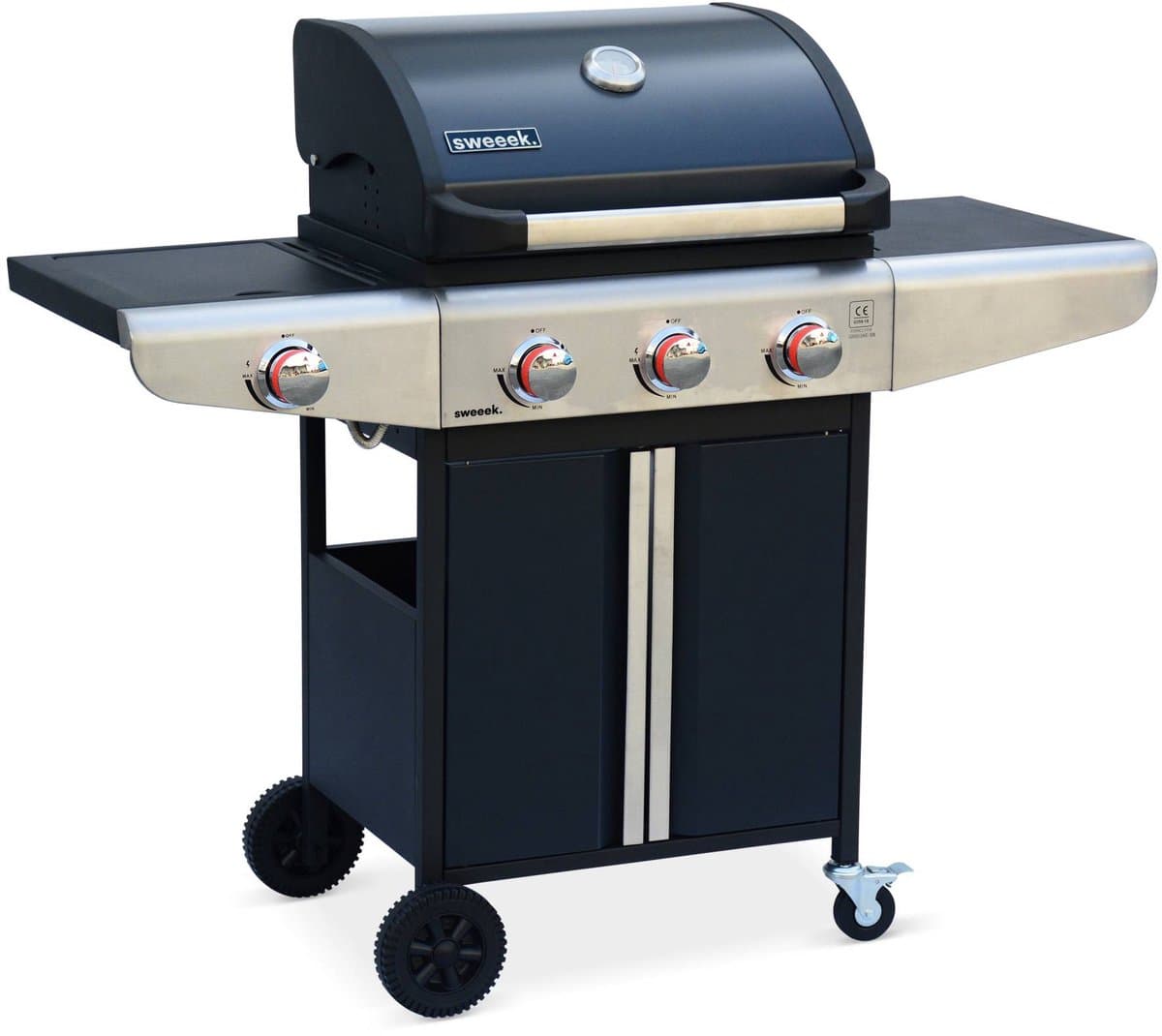 sweeek - Gasbarbecue 3 branders + 1 zijbrander met zijplanken en thermometer - bazin 3 — afbeelding 1