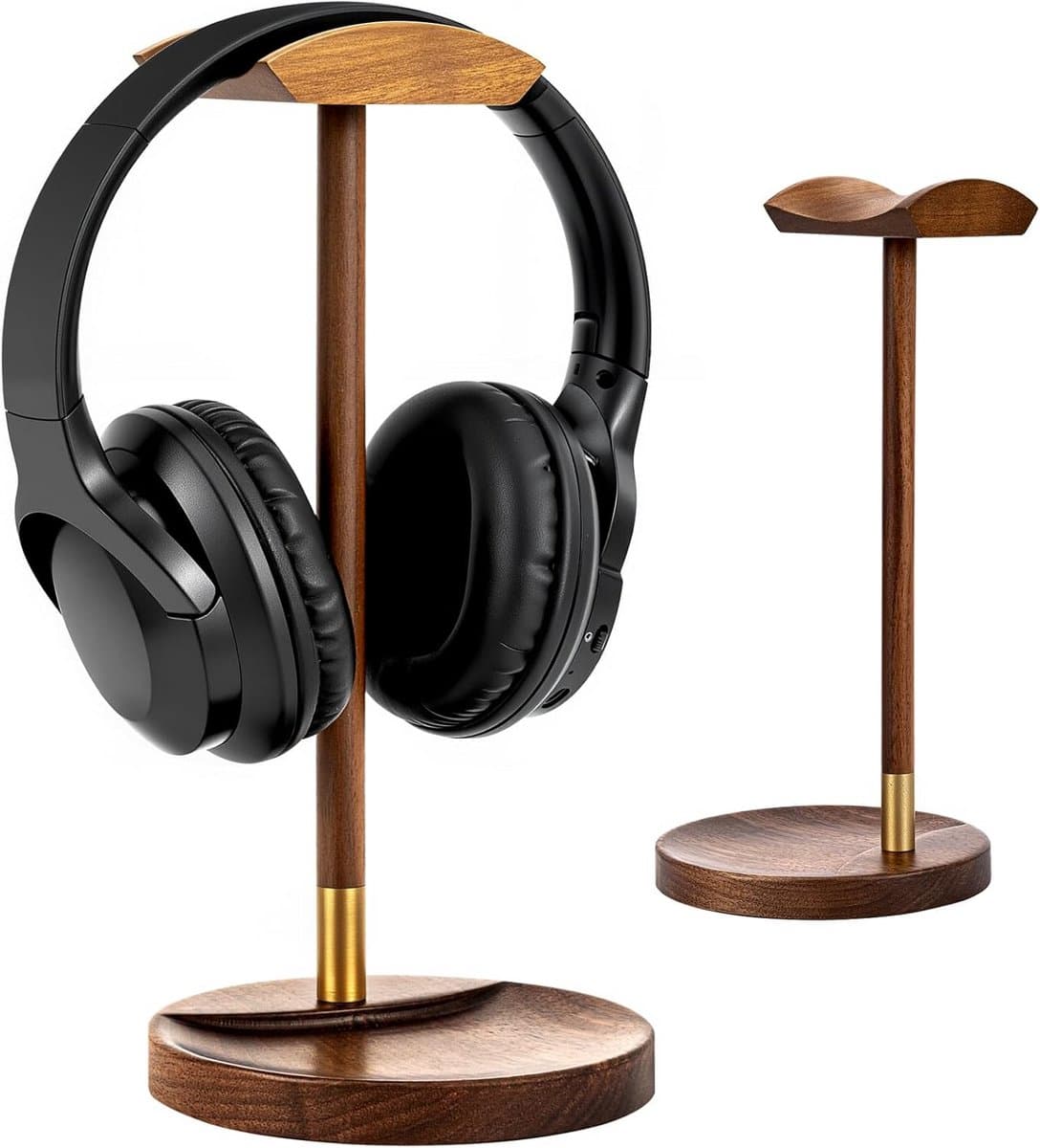 Massief Houten Hoofdtelefoonstandaard voor Bureau en Gaming Headsets — afbeelding 1