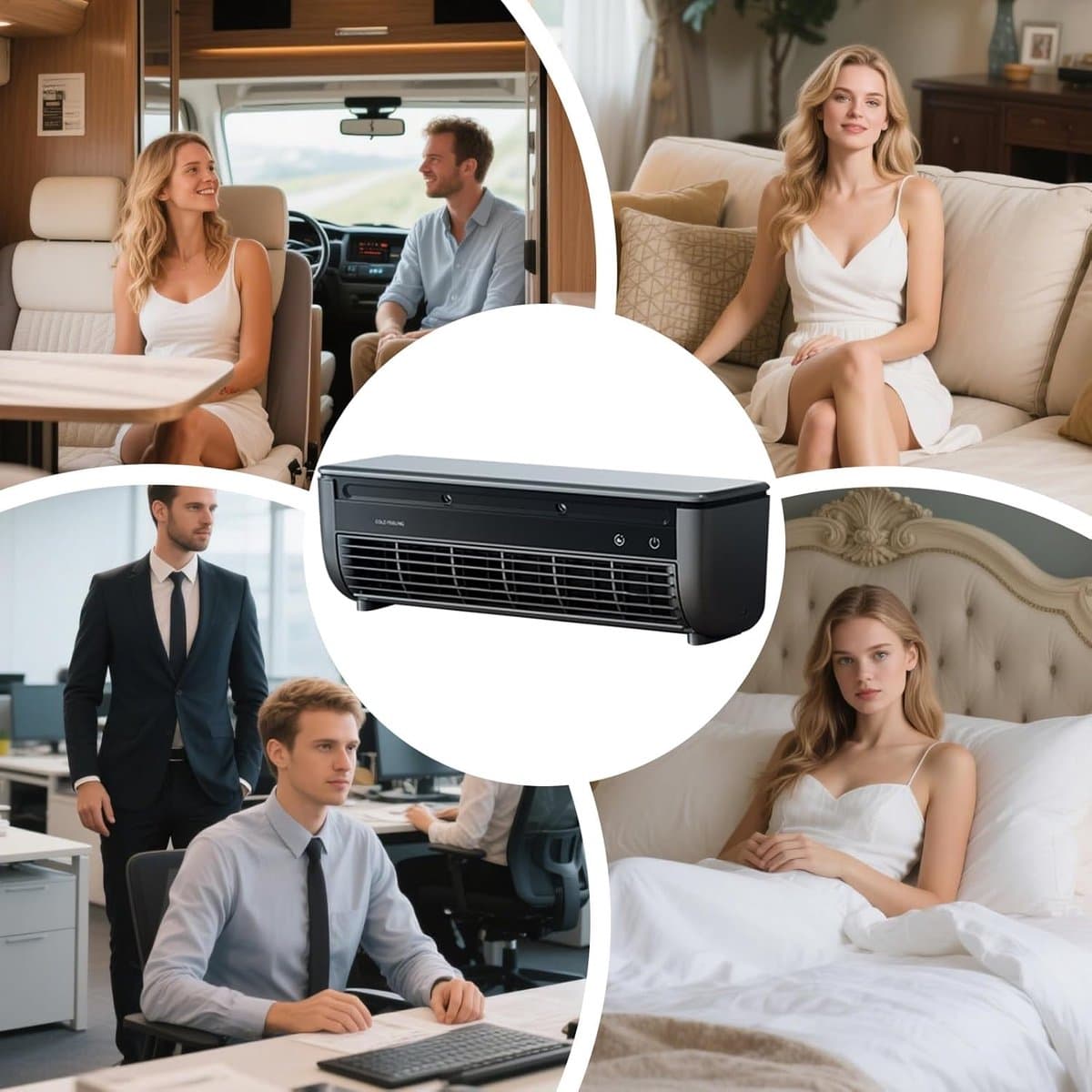 Wand Airco Ventilator - Ruimtekoeler Binnen Buiten - Koeling Thuis Reizen - Drie Snelheden Draadloos - 33x10x11 cm - Grijs — afbeelding 1