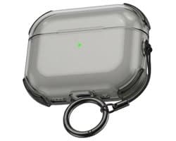 Grijs transparant hoesje voor oordopjes met sleutelring – schokbestendige beschermhoes geschikt voor AirPods Pro 2