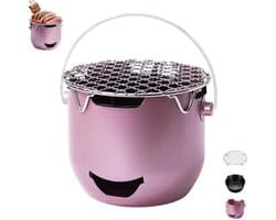 Draagbare houtskoolgrill - Mini roestvrijstalen houtskoolgrill - Paars - Kleine buitengrill - Mini houtskoolgrill - 2-in-1 buitengrill voor kamperen - Geschikt voor kamperen, barbecueën in de achtertuin, camper, picknicks