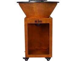 BLISS Plancha Cortenstaal Ø72 cm - Grote BBQ- Extra dik cortenstaal - 16 mm kookplaat - Vuurschaal - Buitenkoken - Houtopslag