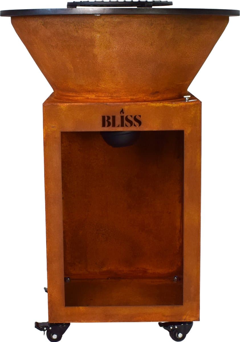 BLISS Plancha Cortenstaal Ø72 cm - Grote BBQ- Extra dik cortenstaal - 16 mm kookplaat - Vuurschaal - Buitenkoken - Houtopslag — afbeelding 1
