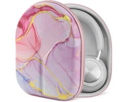 Koptelefoon Hoes - Reis Tas - Bescherming Onderweg - Harde Schaal - 21.5 x 18.5 x 6 cm - Roze Marmer