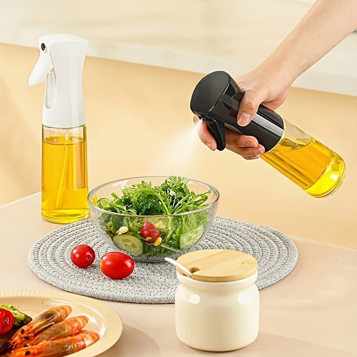 Olie Spray Fles 300ml – Oliespray voor Airfryer & Salade – Kookolie Dispenser – Herbruikbare Spray Fles – Voor Bakken, Grillen & Frituren — afbeelding 1
