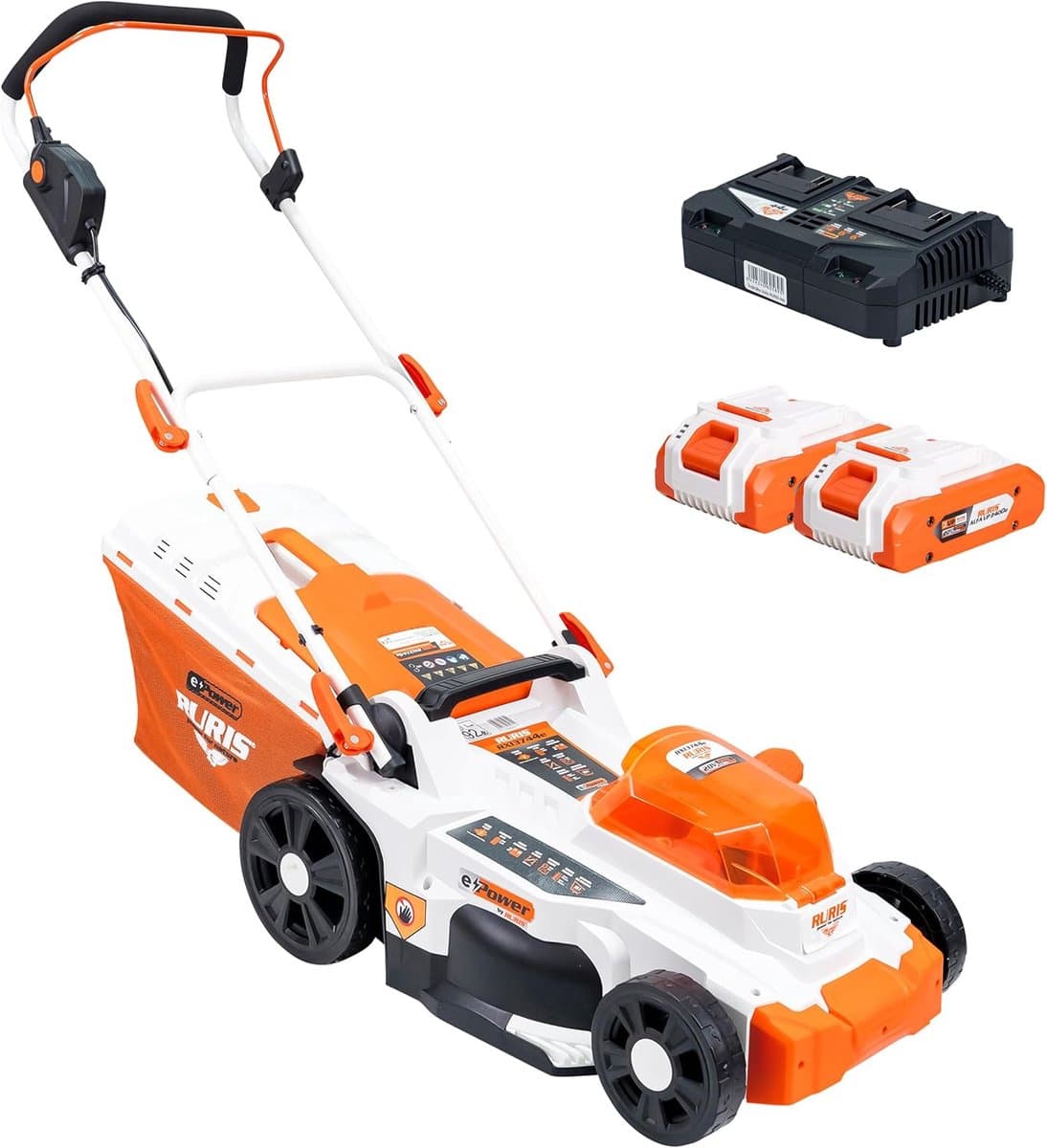 Accu grasmaaier - Elektrische maaier - Gazon onderhoud - Dubbele accu systeem - 37 cm maaibreedte - Oranje — afbeelding 1