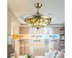 Plafondventilator met Licht en 6 Snelheden Tiffany Stijl Dimbaar