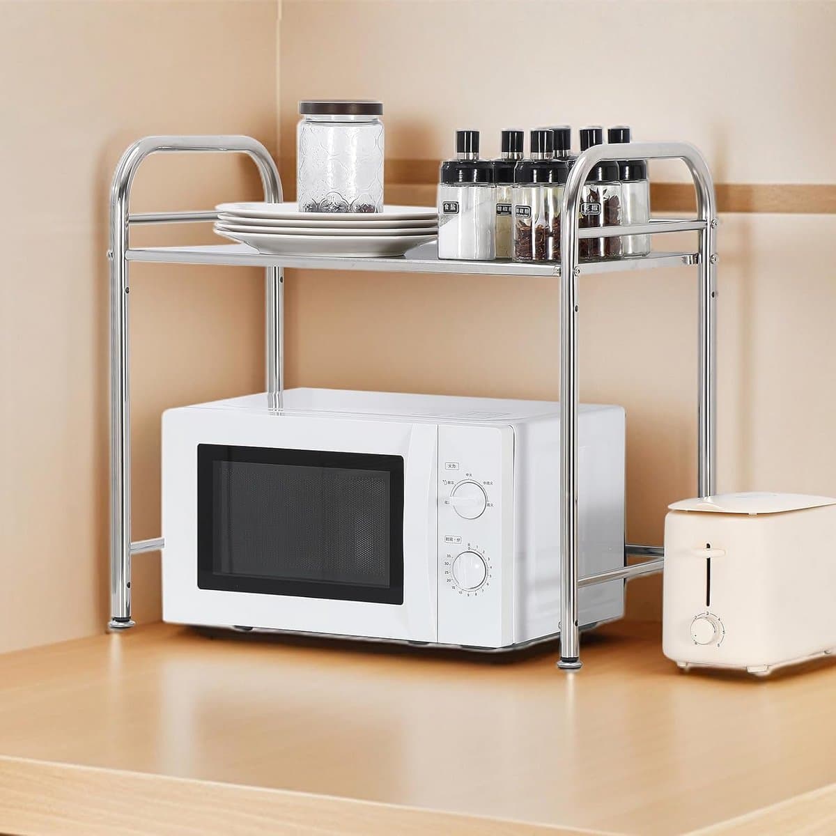 Verstelbaar RVS Magnetronrek voor Aanrecht - Stevige Oven, Toaster en Airfryer Standaard — afbeelding 1