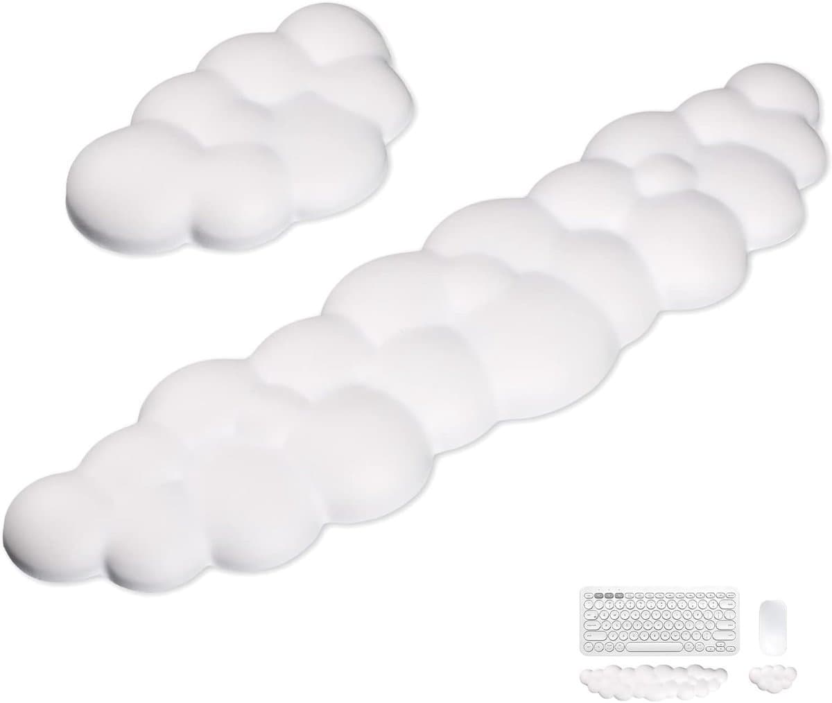 Cloud Keyboard Wrist Rest, 2-delige set: polssteun voor toetsenbord, muis en pols, ergonomische handsteun/polskussen van traagschuim voor toetsenbord, geschikt voor thuisgebruik, pc, gaming, laptop en kantoor (wit) — afbeelding 1