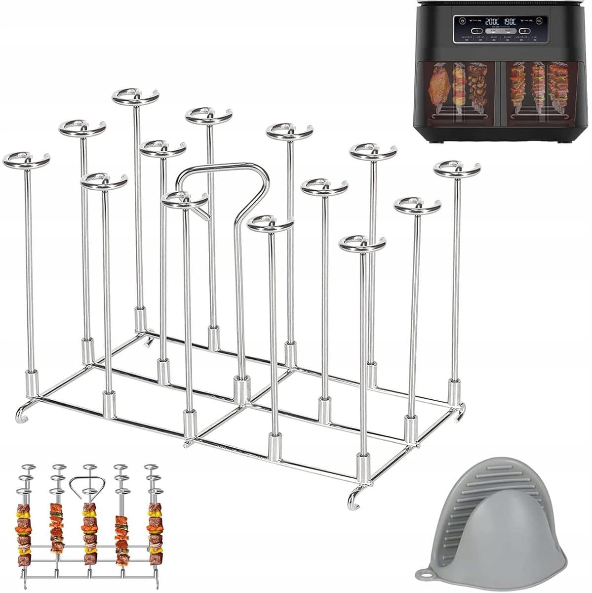 2 x RVS verticale grills - Verticale multi-pins rotisserie - met 14 grillstaven - Zwart — afbeelding 1