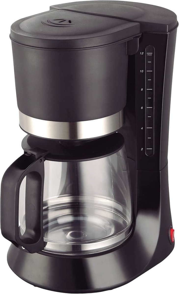 Druppelkoffiezetapparaat 1,2L – 10 tot 12 Kopjes – Met Glazen Kan – Warmhoudfunctie – Automatische Temperatuurregeling – 900 Watt – Zwart – Koffiemachine voor Thuis of Kantoor — afbeelding 1