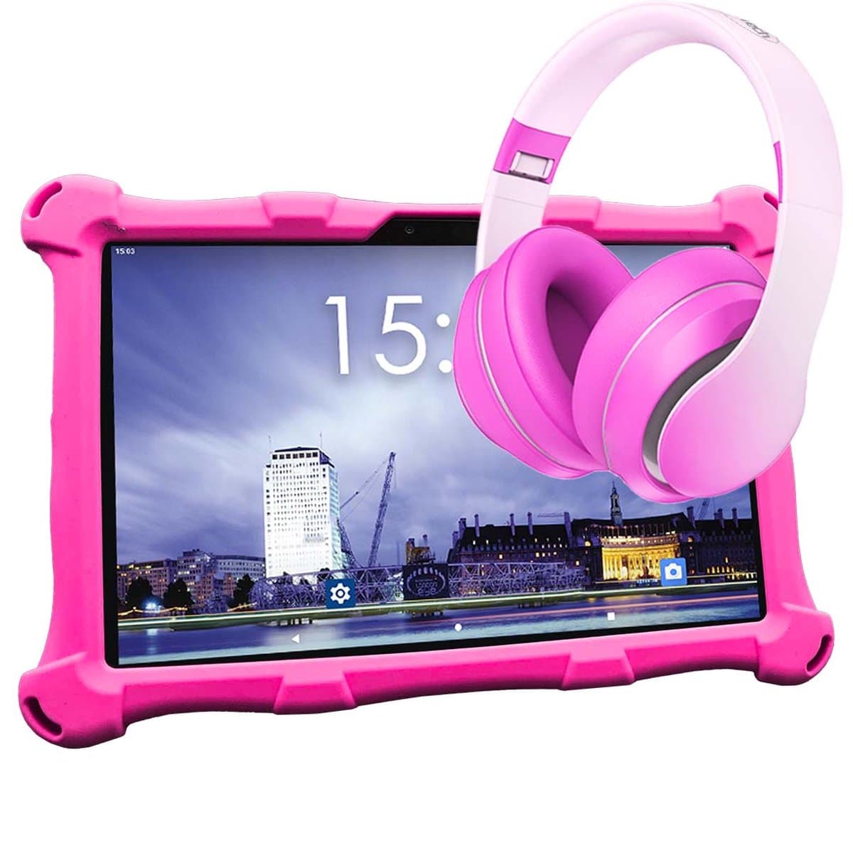 AngelTech Kinderpakket XL - Kindertablet XL + Kinderkoptelefoon - Combipakket - Kindertablet Vanaf 3 Jaar – Kinder Tablet – Kids Tablet - Tablet voor Kinderen - Roze — afbeelding 1