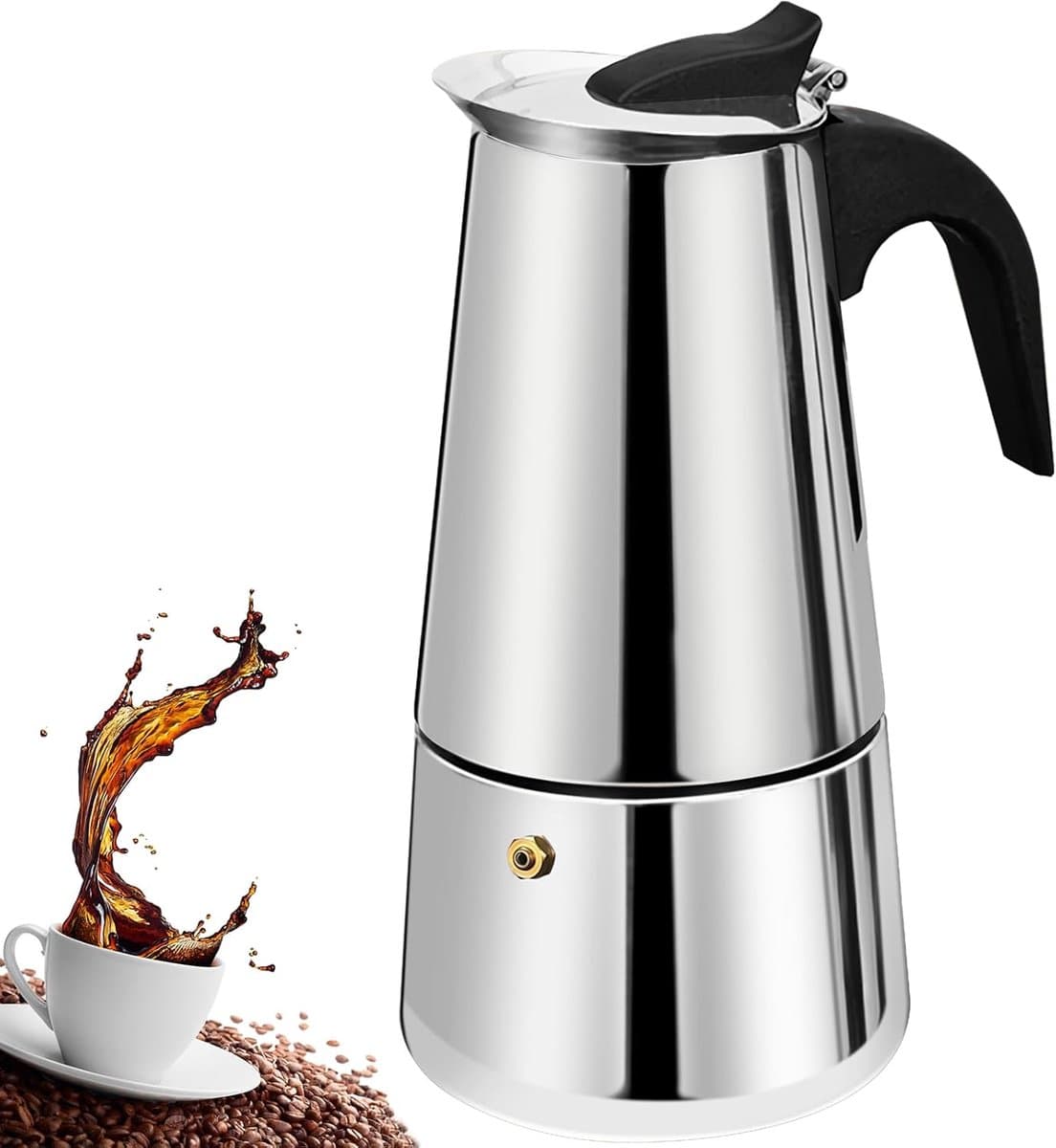 4 Cup Stovetop Espresso Maker Stainless Steel Moka Pot Espresso Maker Percolator Italian Coffee Maker Capable Mocha Coffee Machine Cafe Classic Maker for Home & Camping 200ml 6.6oz — afbeelding 1