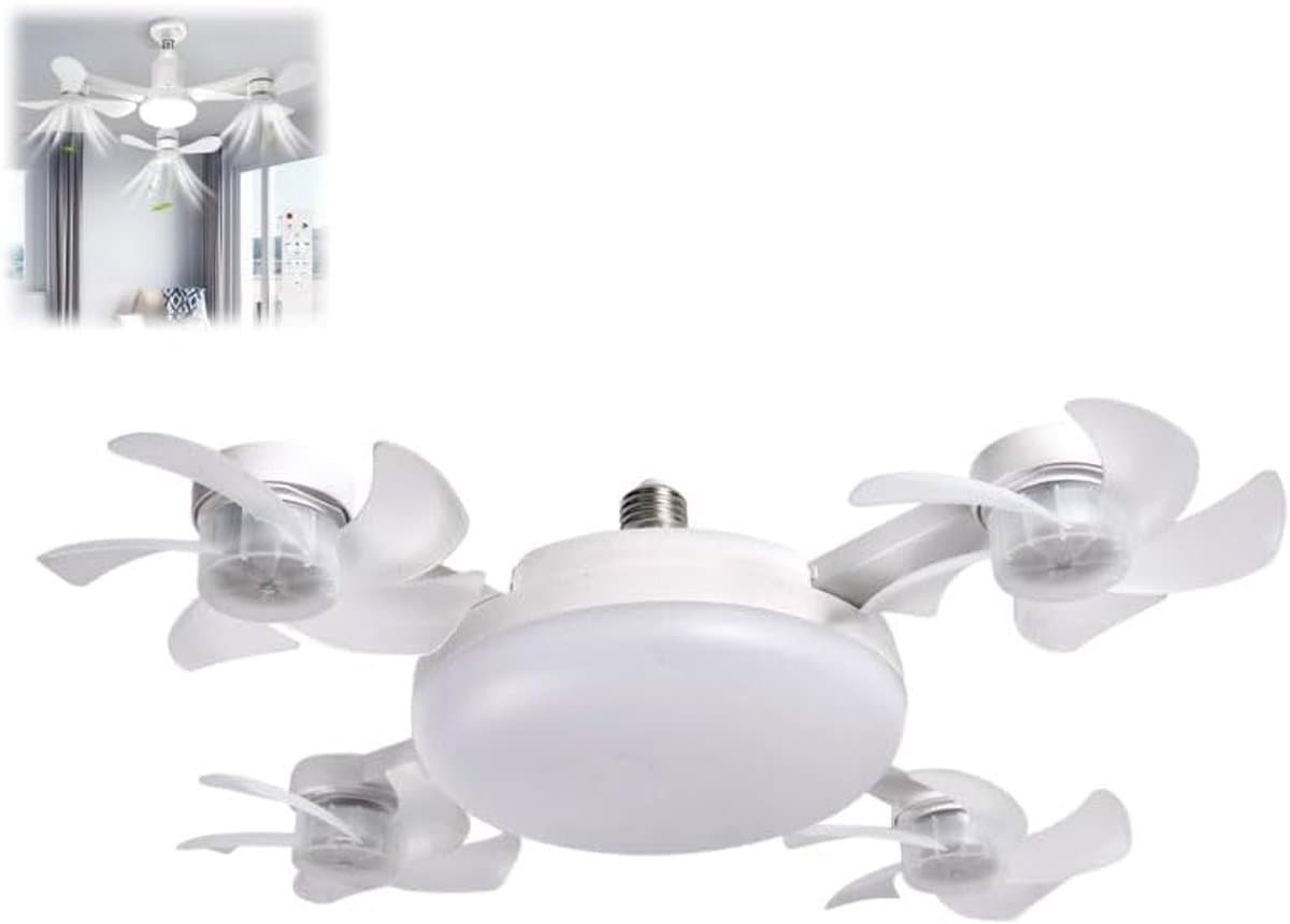 KZQ 4-kops drone plafondventilator met LED 50W - 3 snelheden en dimbaar 3 kleurstanden - Ultra-stil voor slaapkamer woonkamer en kantoor - Wit — afbeelding 1
