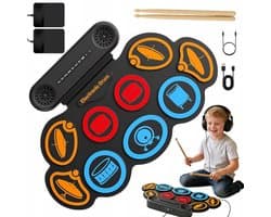 Elektrisch Drumstel - Muziek Speelgoed - Kinder Drumstel - 9 Drumpads - Dubbele Stereoluidsprekers & Drumsticks & Voetpedalen - Opvouwbaar - USB/MIDI - 30x49 cm - Digitaal Drumstel - Voor Kinderen en Beginners