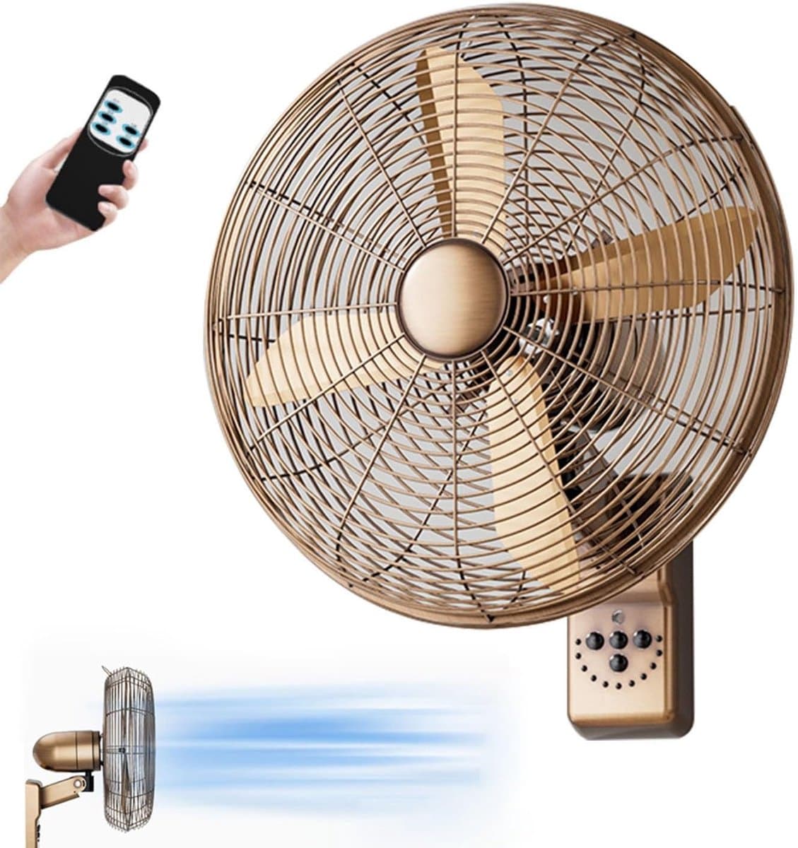 Elektrische Wandventilator - Muurventilator Industriële Ventilator - Ruimte Koelen - Met Timer en Afstandsbediening - 16 inch - Brons — afbeelding 1