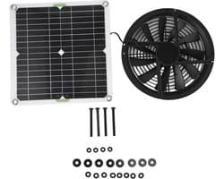 Zonnepaneel Ventilator Kit - Afzuigventilator Zonne-energie - Temperatuurregeling Buiten - Weerbestendig Ontwerp - 30 x 30 x 4 cm - Zwart