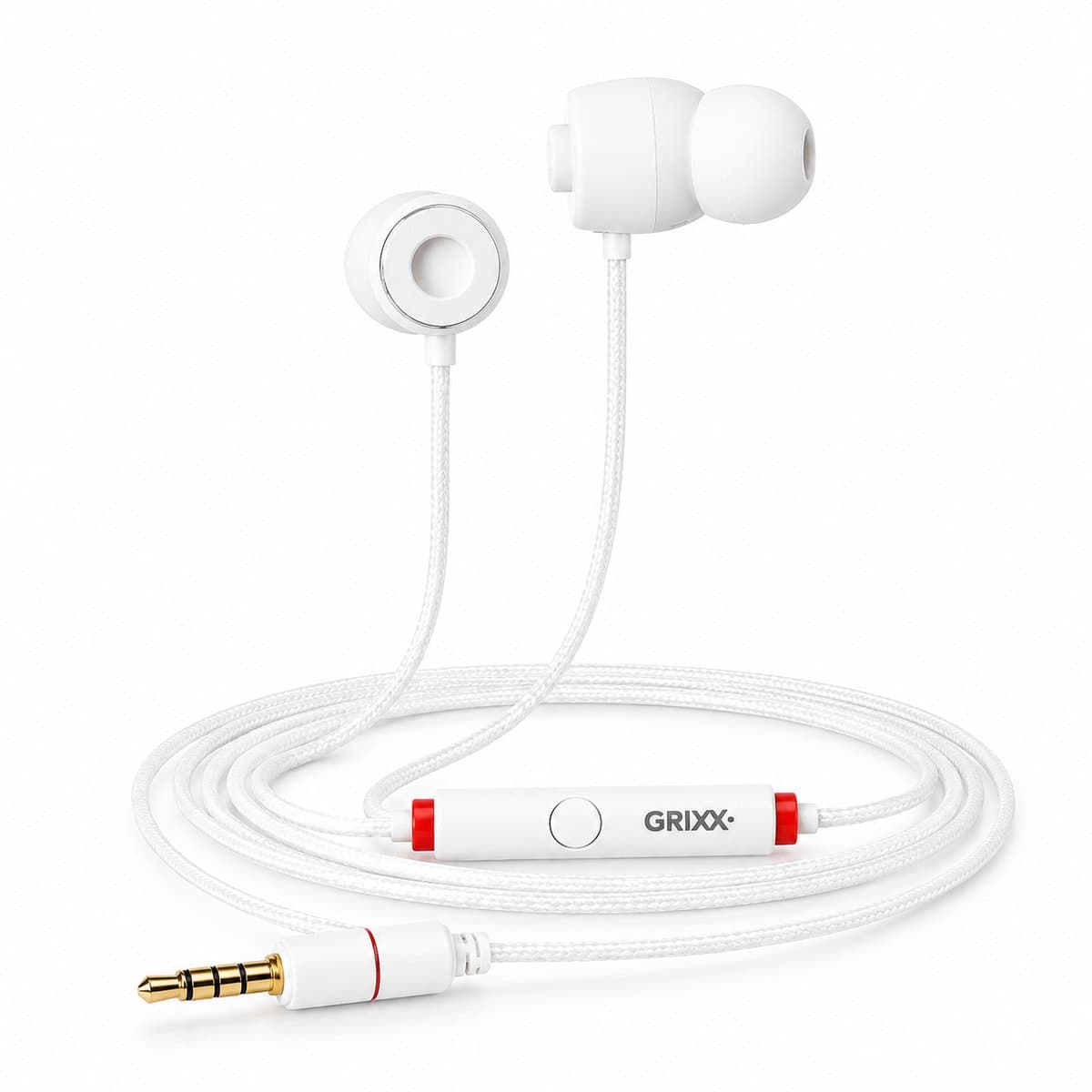Grixx oordopjes met draad - 3.5mm jack - microfoon - handsfree bellen - wit — afbeelding 1