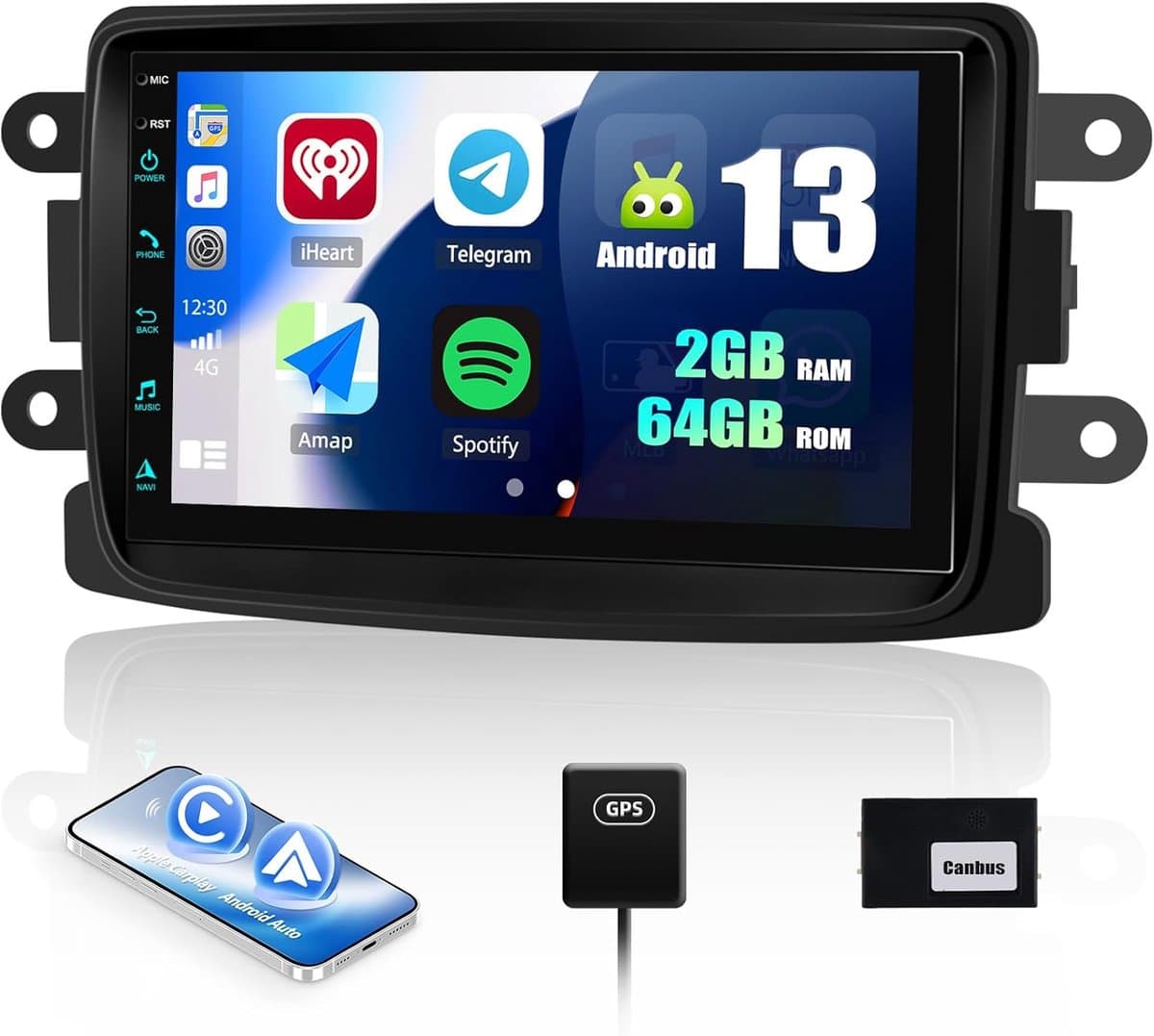 Auto radio met 7 inch touchscreen - Android 13 - 2GB RAM, 64GB opslag - GPS, WiFi, Bluetooth - ShopVlot — afbeelding 1