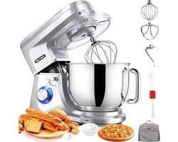 Keukenmachine - Mixer Deegmaker - Bakken en Koken - Krachtige 1800W Motor - 7.2 Liter Kom - Zilver