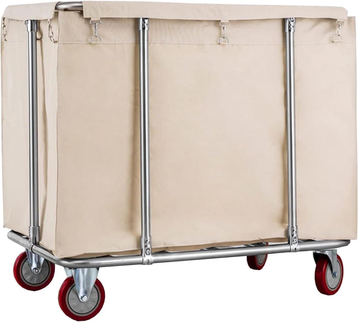 Wasmand met Wielen - Linnenwagen Vuile Kleding - Opslag en Transport - Afneembare Waterdichte Tas - 400 Liter Capaciteit - Beige — afbeelding 1