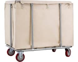 Wasmand met Wielen - Linnenwagen Vuile Kleding - Opslag en Transport - Afneembare Waterdichte Tas - 400 Liter Capaciteit - Beige