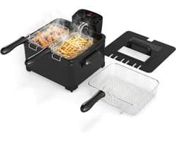 Elektrische Friteuse - Dubbele Olie Frituurpan - Thuis Frituren - Instelbare Thermostaat - 5 Liter - Zwart