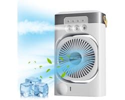 Sander Shop Draagbare water-ijsblokjesventilator, 3-in-1 mini-verdampingsventilator met led, timer, 3 windsnelheden, 3 sproeimodi voor thuis, kantoor en slaapkamer