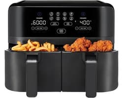 Slimme Airfryer - Dubbele Mand - Gezond Koken - Snelle Luchtcirculatie - 9 Qt - Zwart