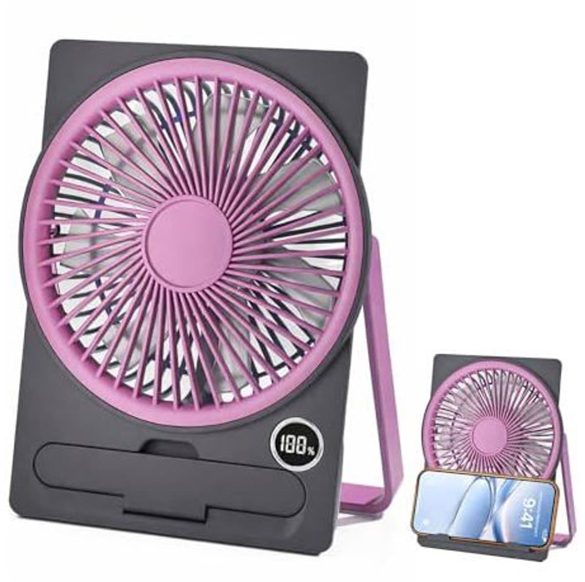 Bureauventilator, stille USB-ventilator, mini stille ventilator, ventilator met 5 snelheden, LED-display, compact (paars) — afbeelding 1