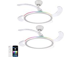 Oraymin Set van 2 Plafondventilator met Lamp 50 cm – Uitschuifbare Transparante Bladen - CCT 3000K-6000K - RGB en 6 Snelheden