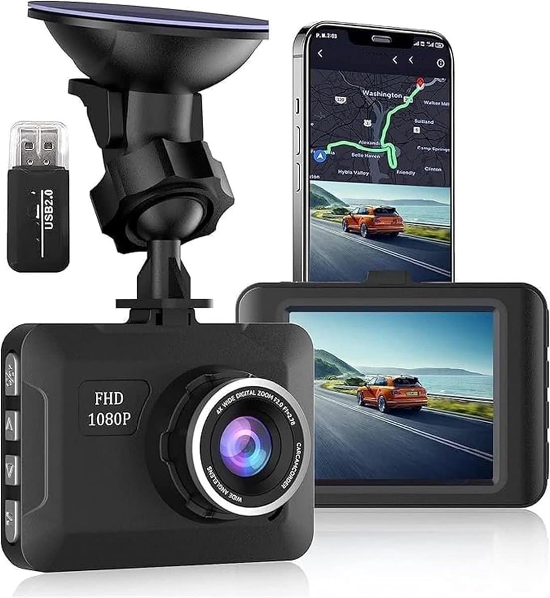 Dash Cam Auto - Autocamera Rijrecorder - Veilig Rijden - 170 Graden Groothoek - 27 Inch Scherm - Zwart — afbeelding 1