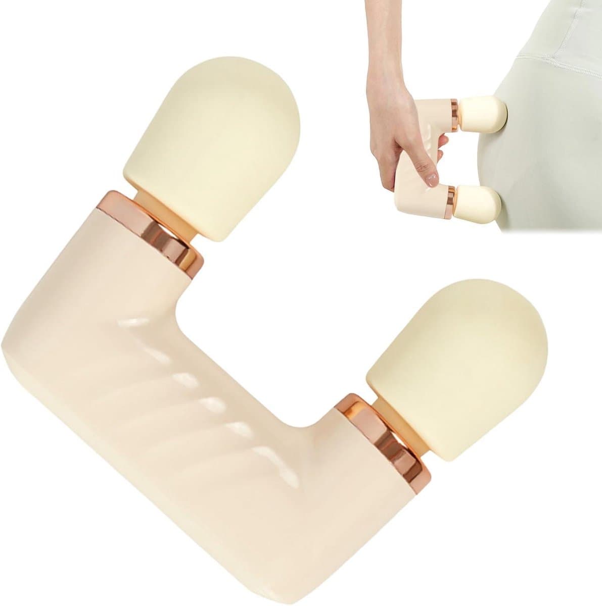 Percussie Massager - Massageapparaat Nek - Spierherstel - Dubbele kop ontwerp - 18 x 152 x 5 cm - Crèmegeel — afbeelding 1
