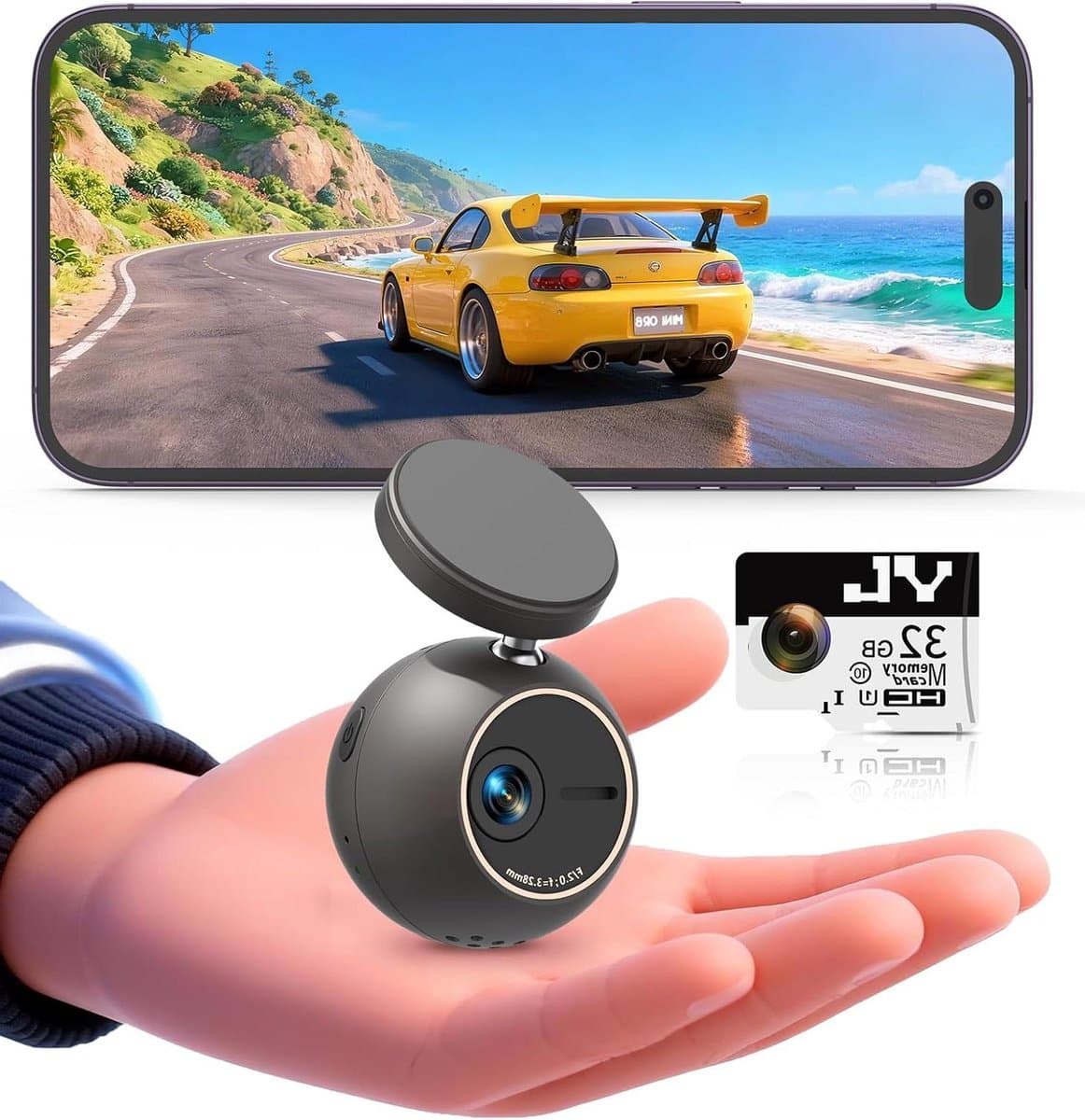 Dashcam 2K - Autocamera Videorecorder - Verkeersveiligheid Monitoren - Spraakbesturing - 32 GB SD-kaart - Zwart — afbeelding 1
