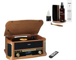 Lenco Retro Platenspeler Bundel - TCD-2571WD + TTA-6IN1 - Platenspeler met Bluetooth, DAB en Cassette - 6-delige LP Schoonmaakset