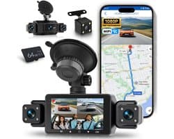 SnelShoppen - WiFi 4-kanaals dashcam auto 1080p 360° voor en achter met lusopname, G-sensor, nachtzicht, bewegingsdetectie, app-bediening, belichtings