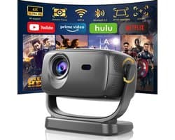 SnelShoppen - Smart Projector 4K Supported, 26000 Lumens Native 1080P Draagbare Projector met 4P/4D Keystone, Zoom, Elektrische Focus, WiFi 6, Bluetoo