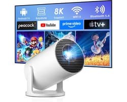 Mini Beamer - Compacte Projector - Ondersteunt 8K - Android 14.0 - Voor Thuis en Buiten